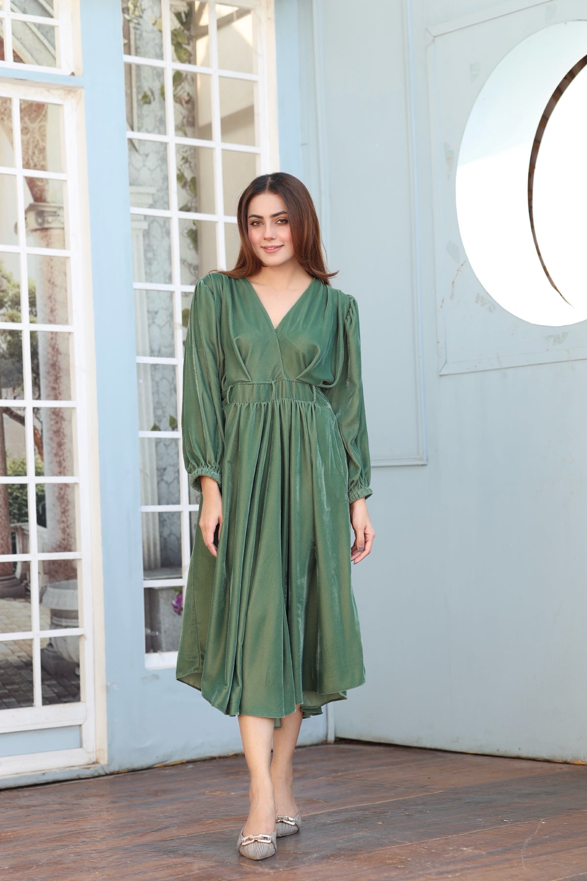 Emerald green midi dress