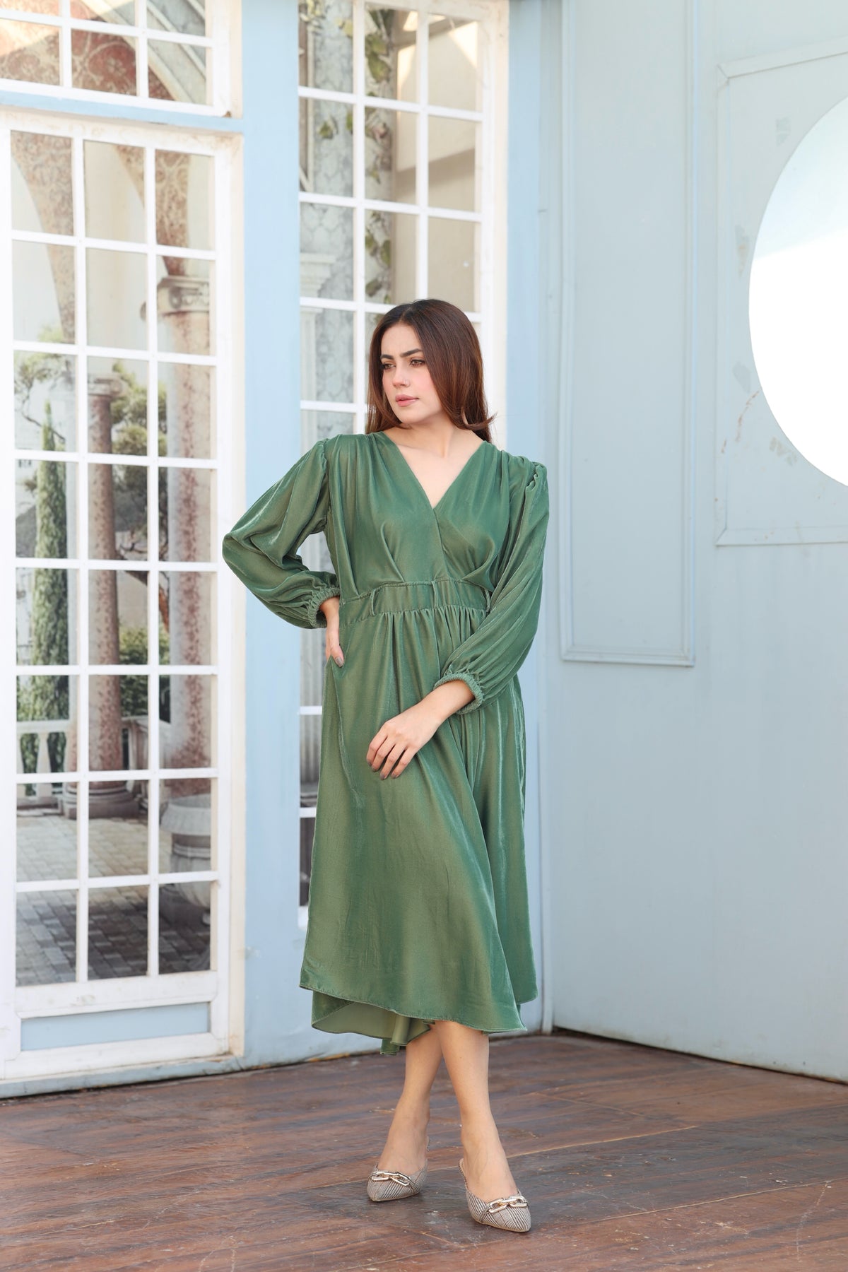 Emerald green midi dress