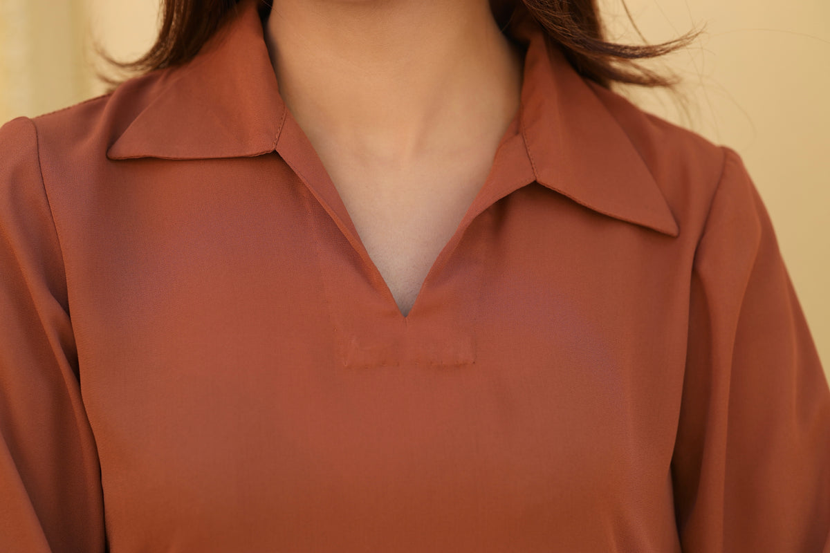 Terracotta asymmetrical hem shirt