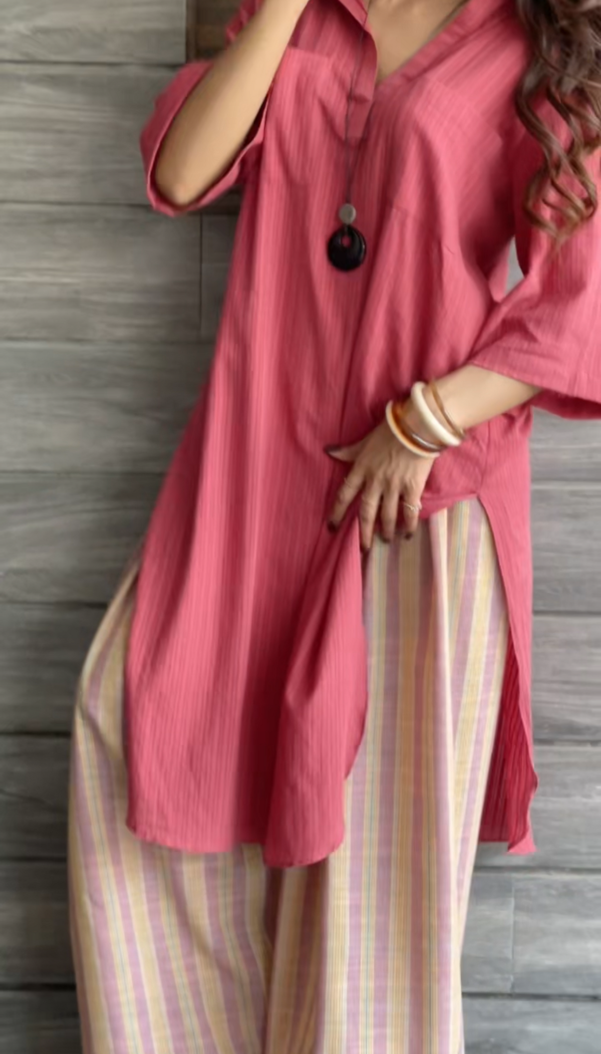 Pink contrast kurta set