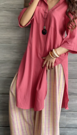 Pink contrast kurta set