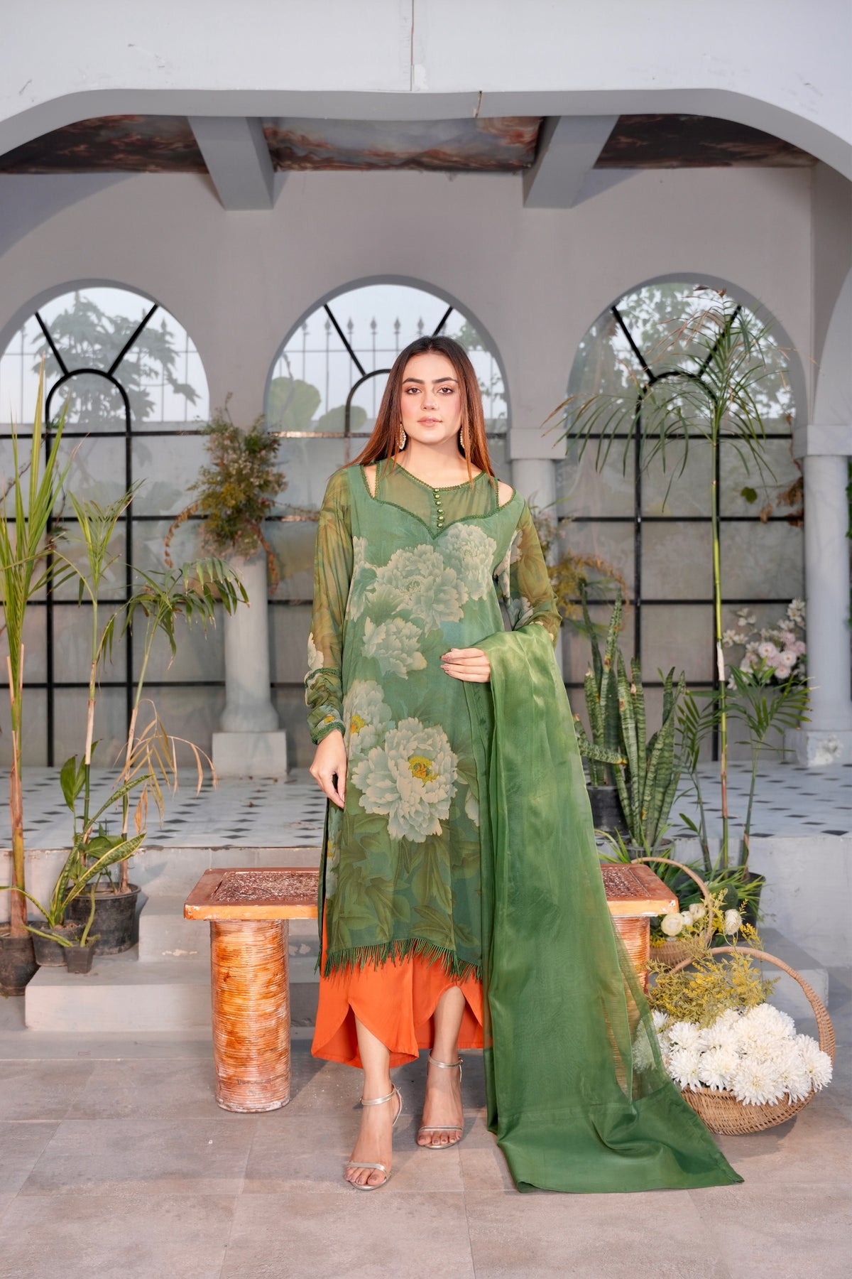 Green chiffon dress