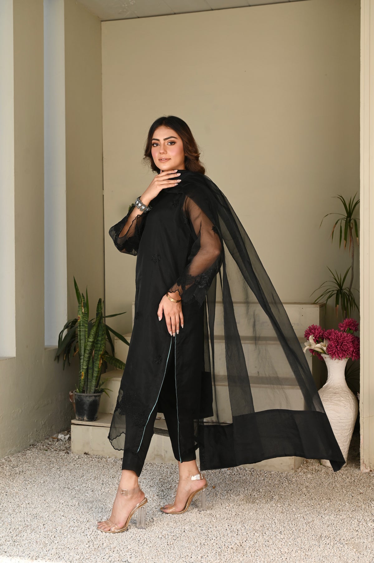 Black embroidered organza