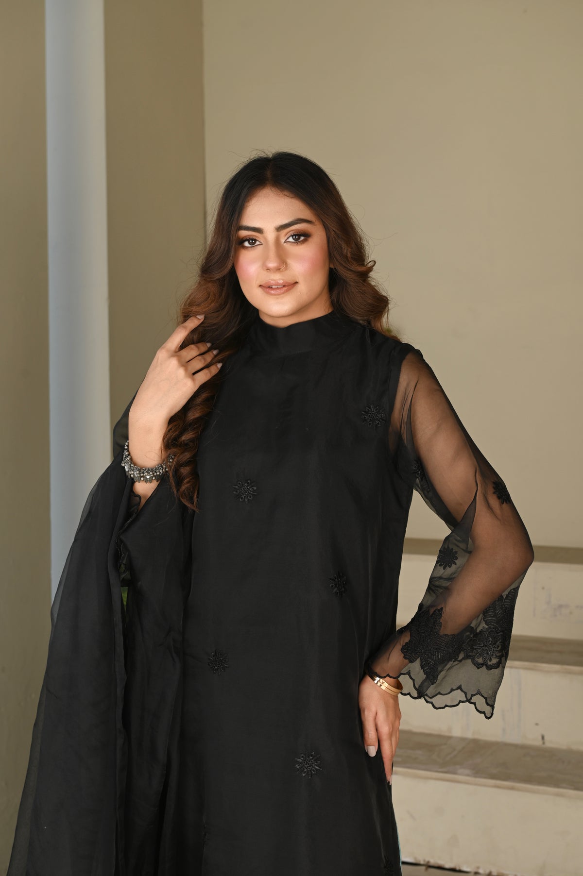 Black embroidered organza