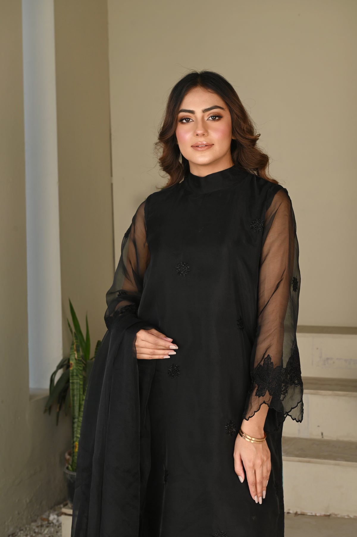 Black embroidered organza