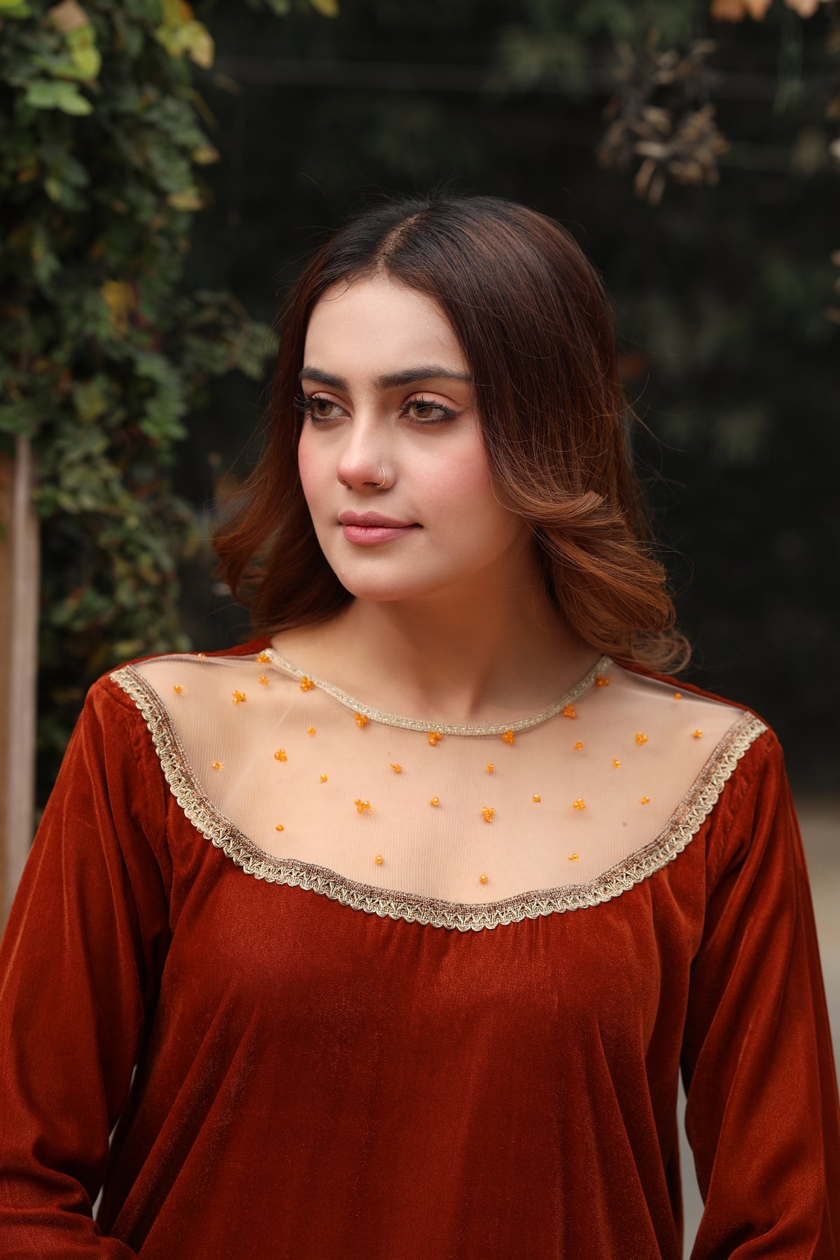 Rust orange embroidered