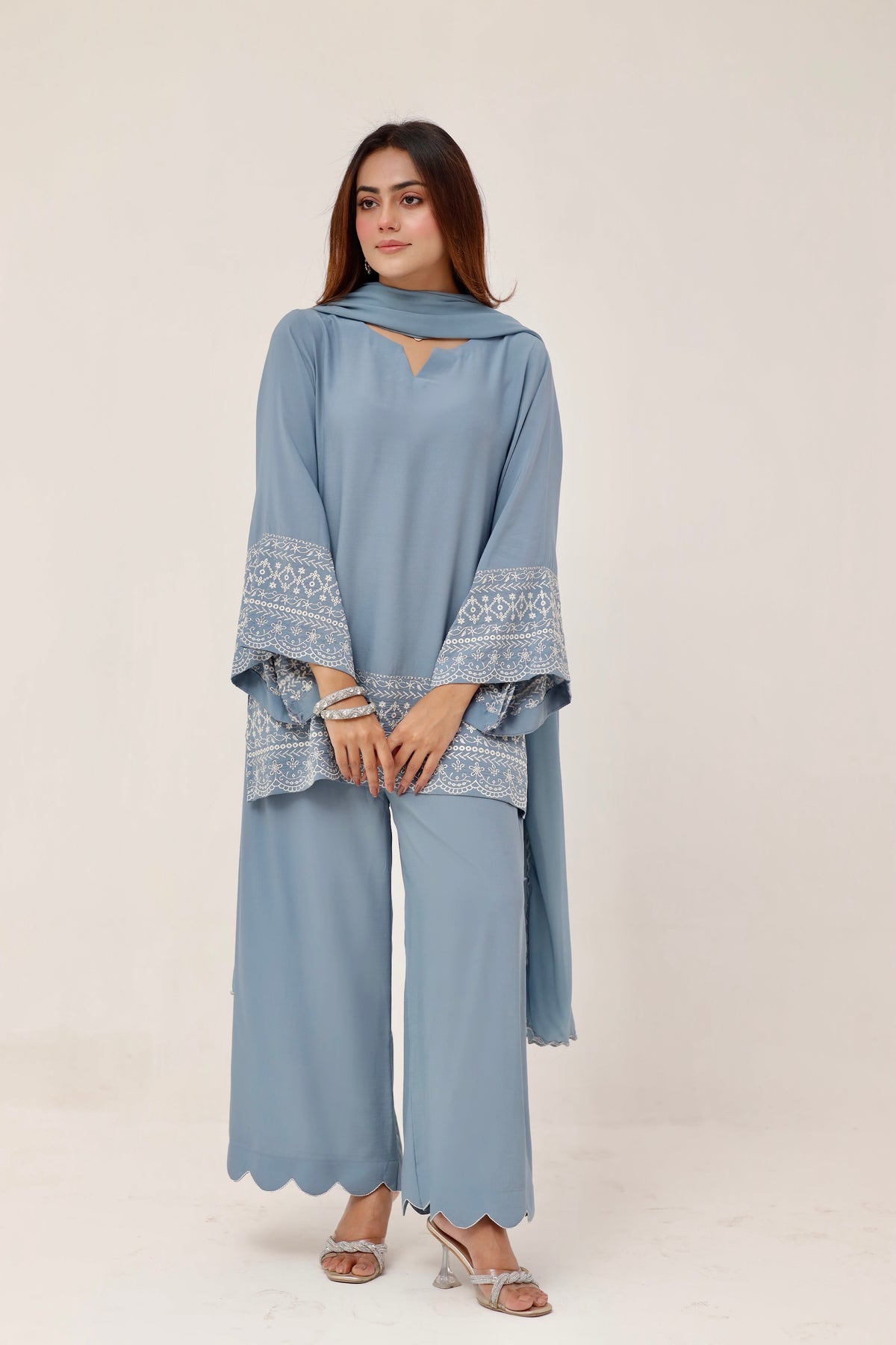 3 piece Powder blue embroidered suit