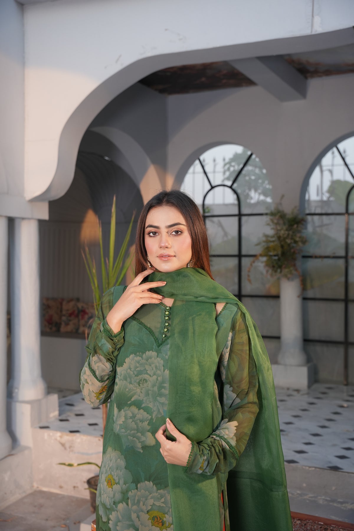 Green chiffon dress
