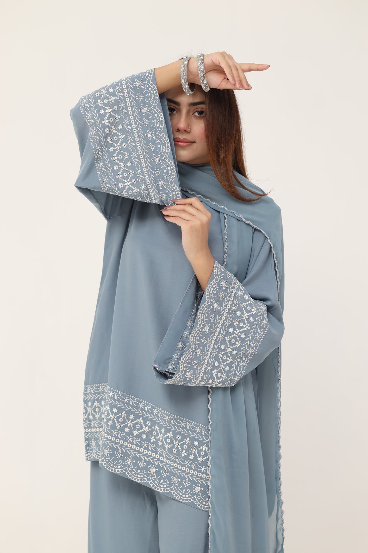 3 piece Powder blue embroidered suit